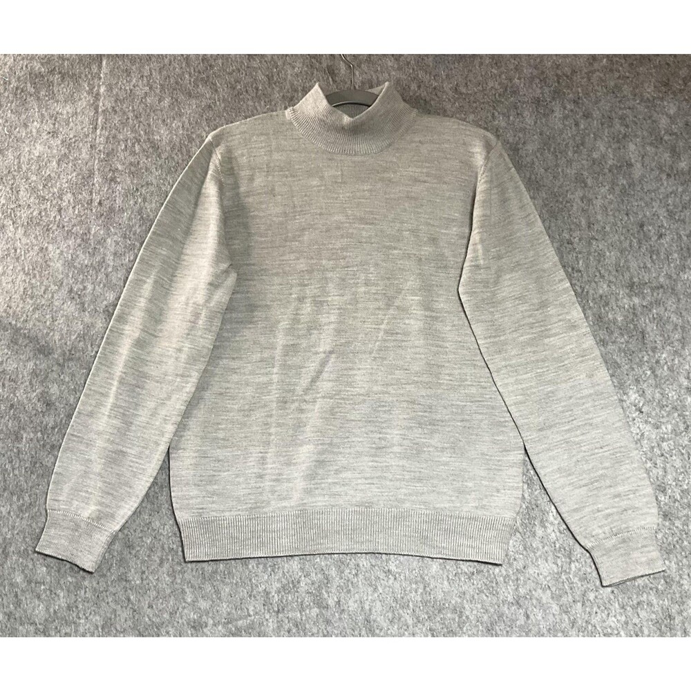 Vintage Preston & York Sweater Womens Small Gray Mock Neck Wool Blend Pullover